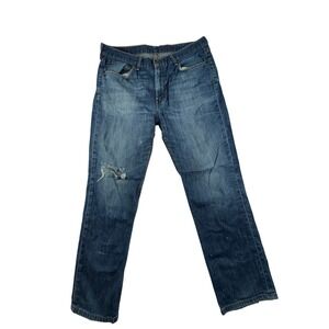 Levi's 514 Straight Fit Jeans Mens 36x30 Blue Cotton Stretch Mid Rise Distressed